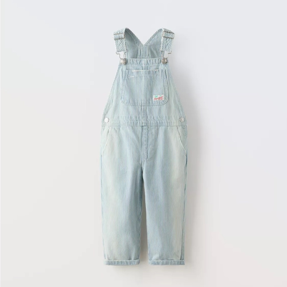 Zara kids boys girls striped distress jean overalls size 5